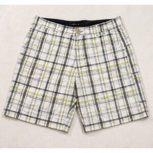 OP Ocean Pacific Opflex Men's 38 Board Shorts Plaid 4-Way Stretch White